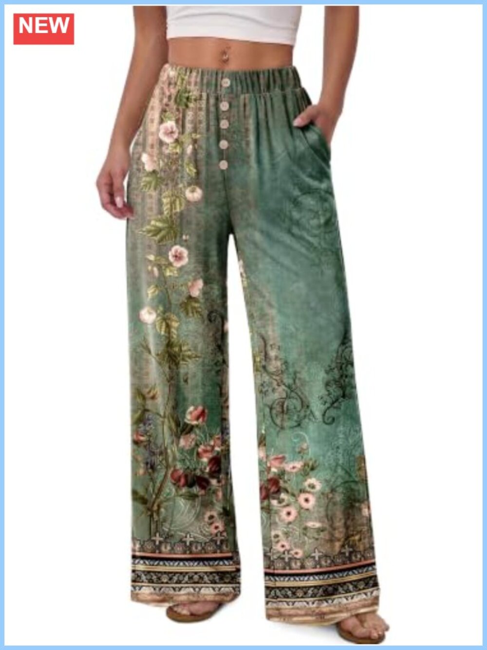 Wide Leg Palazzo Pants with Pockets High Waisted Flowy Summer Trousers